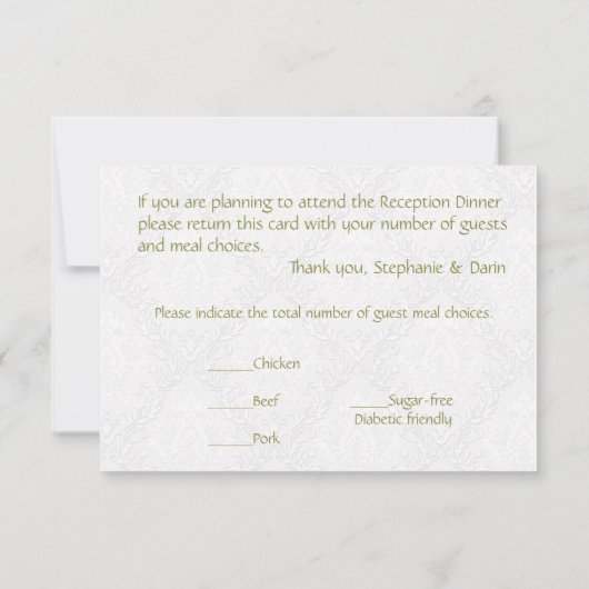 Hochzeitsempfang Butterfly Brocade grün Einladung (Rückseite)