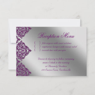 Hochzeitsempfang Damast Lila Silber Glanz RSVP Karte