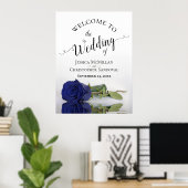 Hochzeitsempfang der Elegant Navy Blue Rose Poster (Heimbüro)