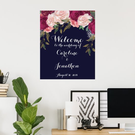 Hochzeitsempfang der Marine signalisiert bordeauxf Poster (Heimbüro)