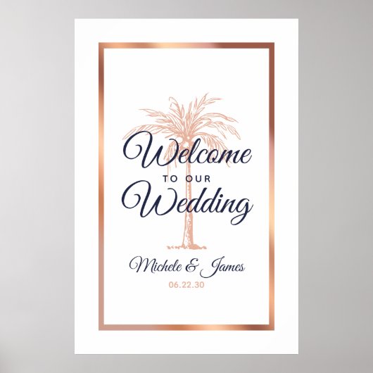 Hochzeitsempfang der Rose Gold Palm Tree Poster (Vorne)