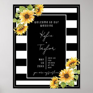Hochzeitsempfang der Sonnenblume Schwarz und Weiß Poster