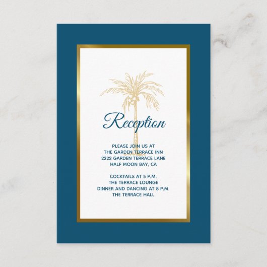 Hochzeitsempfang des Blue Palm Blue Begleitkarte (Vorderseite)