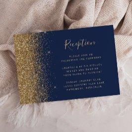 Hochzeitsempfang eines Blue Gold Glitzer Edge Begleitkarte