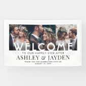 Hochzeitsempfang Einfache Moderne 3 Foto Collage Banner (Horizontal)