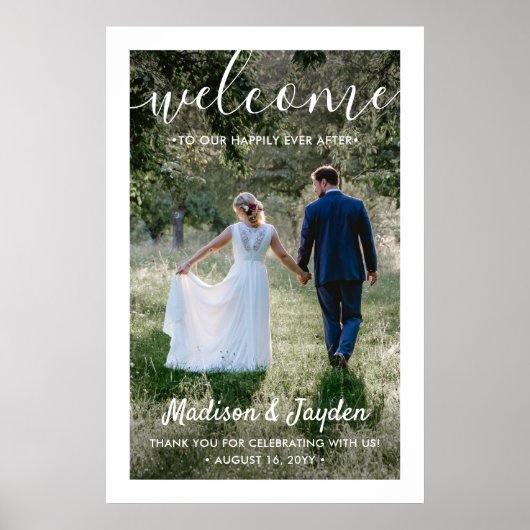 Hochzeitsempfang Einfaches modernes White Script-F Poster (Vorne)