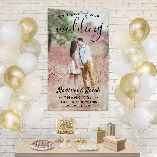 Hochzeitsempfang Einfaches vertikales Black Script Banner