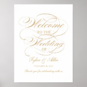 Hochzeitsempfang - elegante Goldkalligraphie Poster (Vorne)