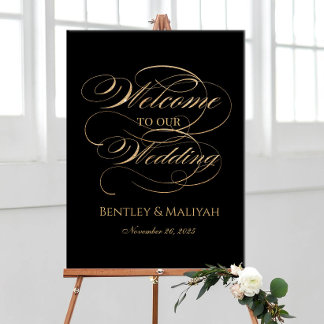 Hochzeitsempfang - elegante Goldkalligraphie Poster