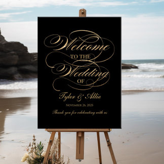 Hochzeitsempfang - elegante Goldkalligraphie Poster