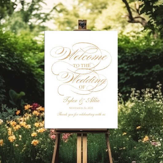 Hochzeitsempfang - elegante Goldkalligraphie Poster