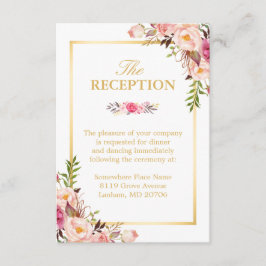 Hochzeitsempfang Eleganter Chic Floral Gold Rahmen Begleitkarte