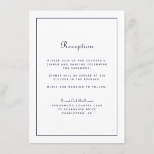 Hochzeitsempfang Elegantes Skript Navy Blau Klassi Begleitkarte