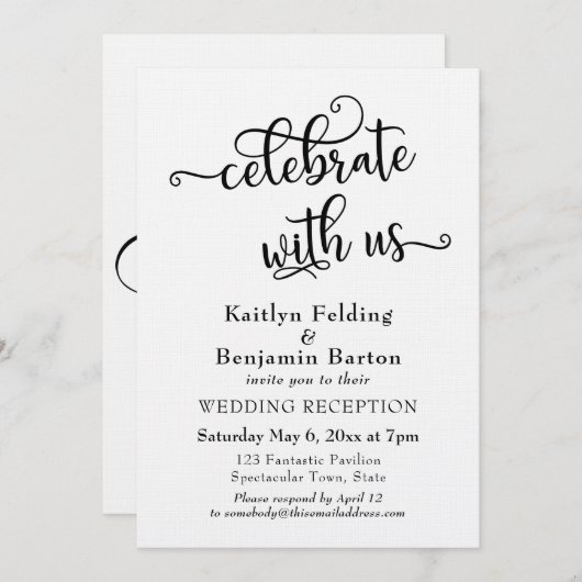 Hochzeitsempfang "Feiern mit uns" Typografie 2 Einladung (Vorne/Hinten)