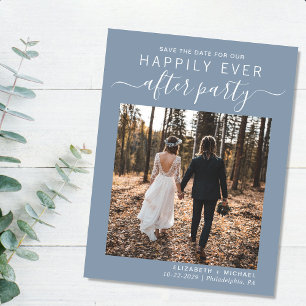 Hochzeitsempfang Foto Dusty Blue Save the Date Ankündigungspostkarte