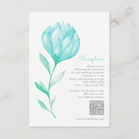 Hochzeitsempfang für aquamarine Peonies Begleitkarte (Vorderseite)