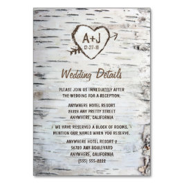 Hochzeitsempfang für Birch Tree + Unterkunftskarte Tischnummer