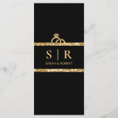 Hochzeitsempfang für Black & Gold Glitzer Menükarte (Rückseite)