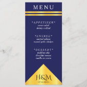 Hochzeitsempfang für blaue Streifen Menükarte (Vorderseite)