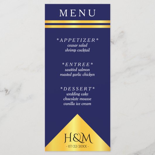 Hochzeitsempfang für blaue Streifen Menükarte (Vorderseite)