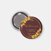 Hochzeitsempfang für Classy Burgundy & Gold Floral Magnet (Vorderseite/Rückseite)