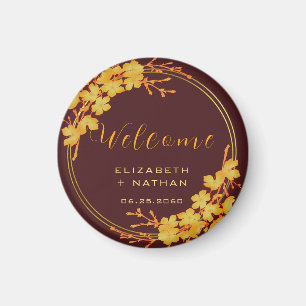 Hochzeitsempfang für Classy Burgundy & Gold Floral Magnet