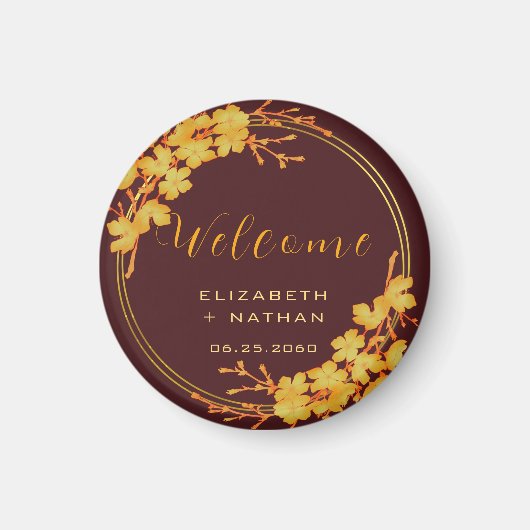 Hochzeitsempfang für Classy Burgundy & Gold Floral Magnet (Vorne)