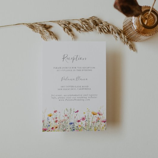 Hochzeitsempfang für die Wiesenfarben der Wildblum Begleitkarte