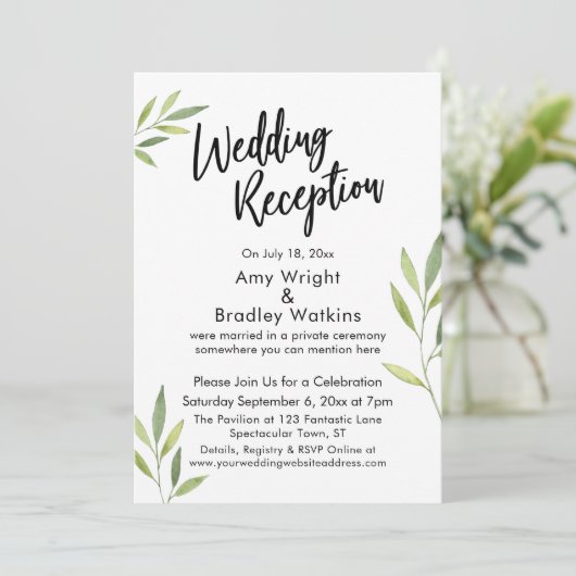 Hochzeitsempfang für Grüne Wasserfarben Einladung (Stehend Vorderseite)