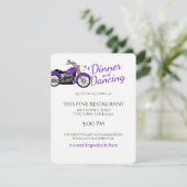 Hochzeitsempfang für lila Motorräder und Herz Einladung (Stehend Vorderseite)