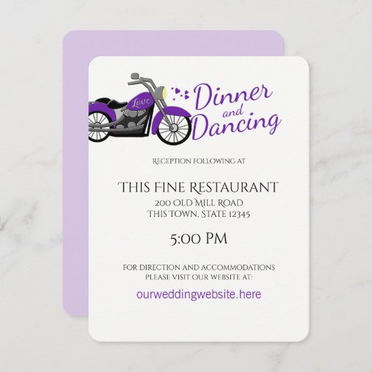 Hochzeitsempfang für lila Motorräder und Herz Einladung (Vorne/Hinten)