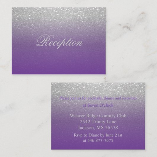 Hochzeitsempfang für lila und Silbernen Glitzer Begleitkarte (Vorne/Hinten)