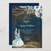 Hochzeitsempfang für Marineblau-Glitzer Einladung (Vorne/Hinten)