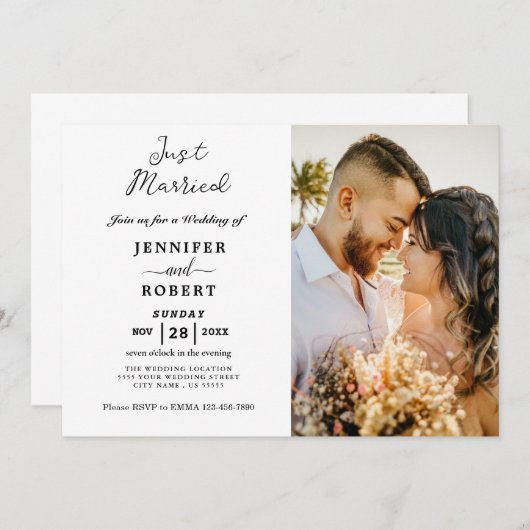 Hochzeitsempfang für Minimalistisches Schwarzes Fo Einladung (Vorne/Hinten)