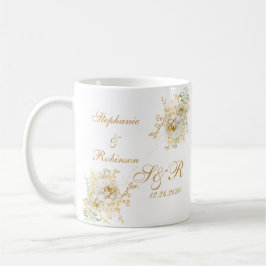Hochzeitsempfang für moderne Gold Floral Monogram Kaffeetasse