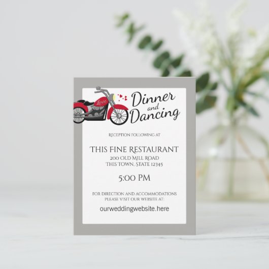 Hochzeitsempfang für Motorräder und Herz Einladung (Stehend Vorderseite)