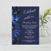 Hochzeitsempfang für Navy Blue Floral Foto Einladung (Stehend Vorderseite)