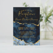 Hochzeitsempfang für Navy Blue Gold Foil Agate Begleitkarte (Stehend Vorderseite)