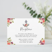 Hochzeitsempfang für Navy Blue Nautical Anchor Begleitkarte (Stehend Vorderseite)