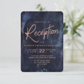 Hochzeitsempfang für Navy Blue & Rose Gold Begleitkarte (Stehend Vorderseite)