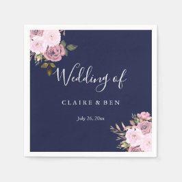 Hochzeitsempfang für Navy Blue & Rose Gold Floral Serviette