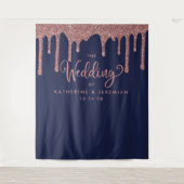 Hochzeitsempfang für Navy Blue Rose Gold Glitzer Wandteppich (Vorderseite)
