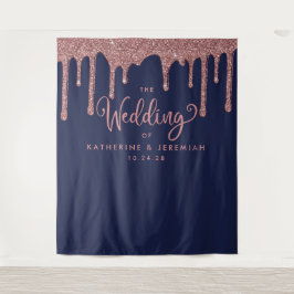 Hochzeitsempfang für Navy Blue Rose Gold Glitzer Wandteppich