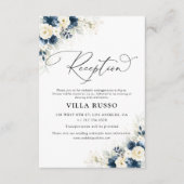 Hochzeitsempfang für Navy Blue und White Roses Begleitkarte (Vorderseite)