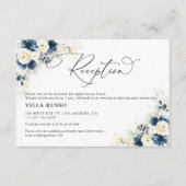 Hochzeitsempfang für Navy Blue und White Roses Begleitkarte (Vorderseite)
