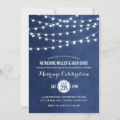 Hochzeitsempfang für Navy String Lights Einladung (Vorderseite)