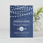 Hochzeitsempfang für Navy String Lights Einladung (Stehend Vorderseite)