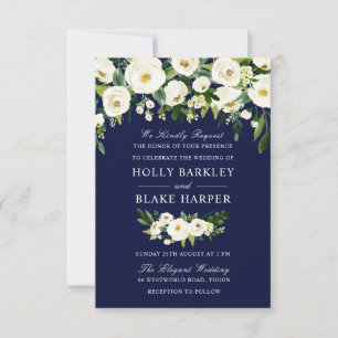Hochzeitsempfang für Navy und Weiße Blumengrün Einladung