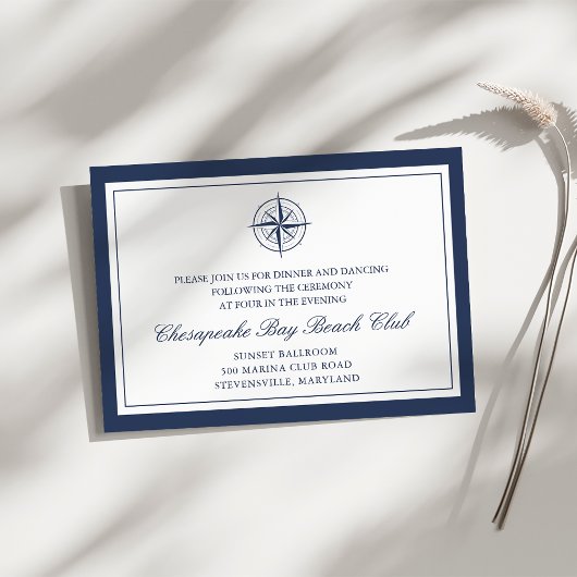 Hochzeitsempfang für Navy und White Nautical Compa Begleitkarte
