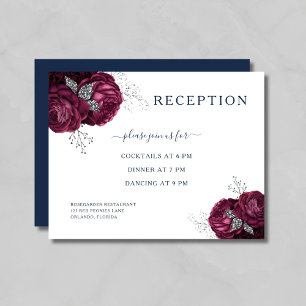 Hochzeitsempfang für Rose des Blue Floral Burgundy Begleitkarte